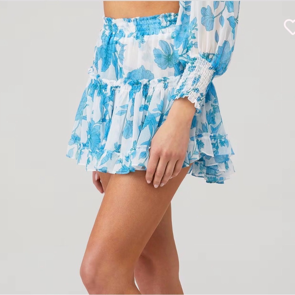 MISA Los Angeles Marion Skirt Turquoise Floral Chiffon XS Ruffle Mini